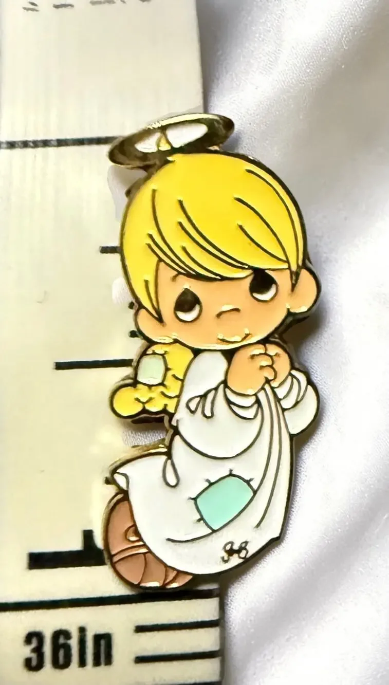 Vintage Precious Moments Angel Enamel Lapel Pin 1” Gold Tone